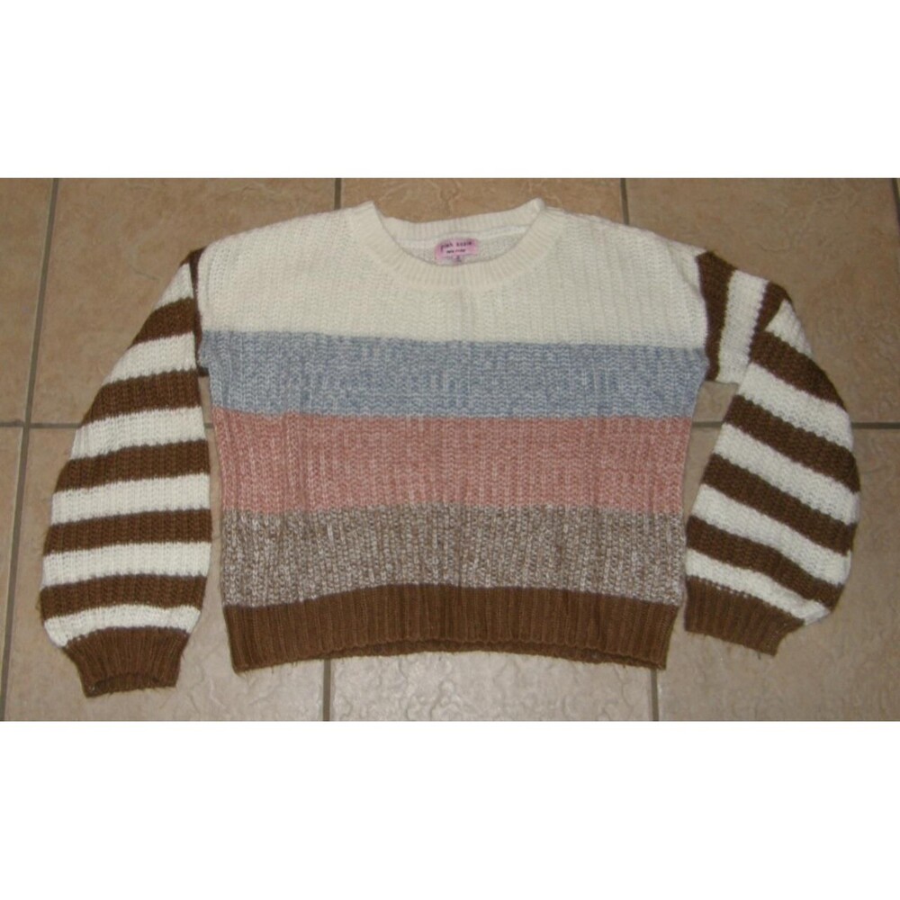 PINK ROBIN Multicolored Striped Sz Medium Crew Neck Lightweight Pullover Sweater